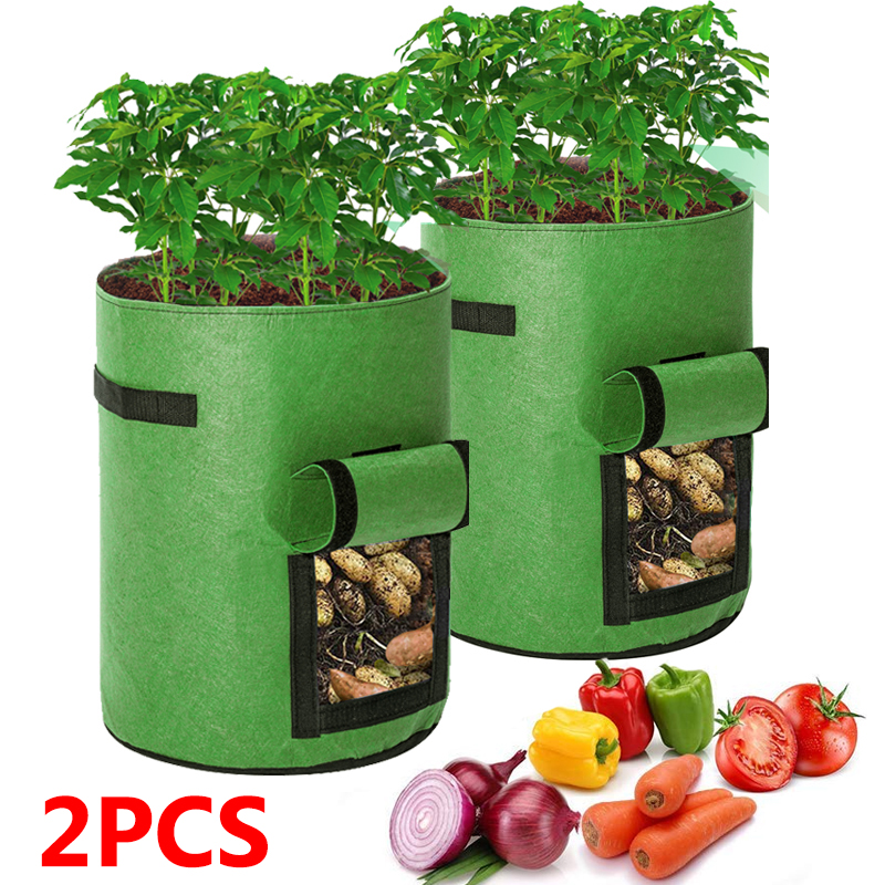 2Pcs-7-Gallon-25L-Green-Potato-Planting-Bag-Pot-Planter-Vegetable-Container-Growing-Garden-1703409-1