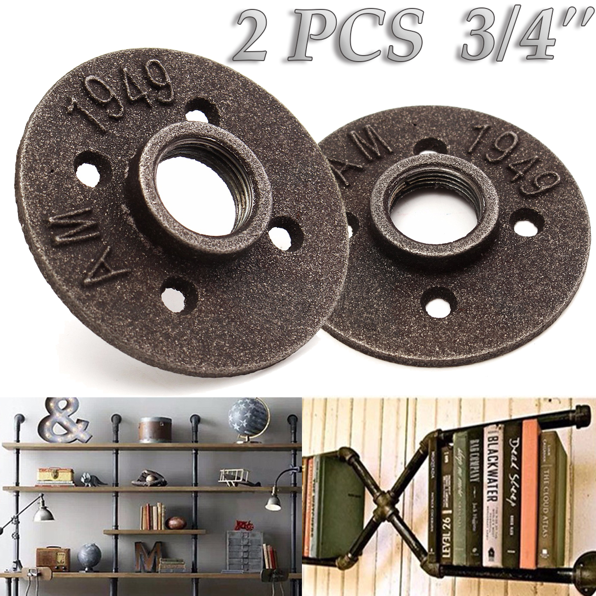 2pcs-34-Inch-Black-Malleable-Iron-Floor-Flange-Fitting-Pipe-NPT-Antique-Wall-Flange-Seat-1543532-2