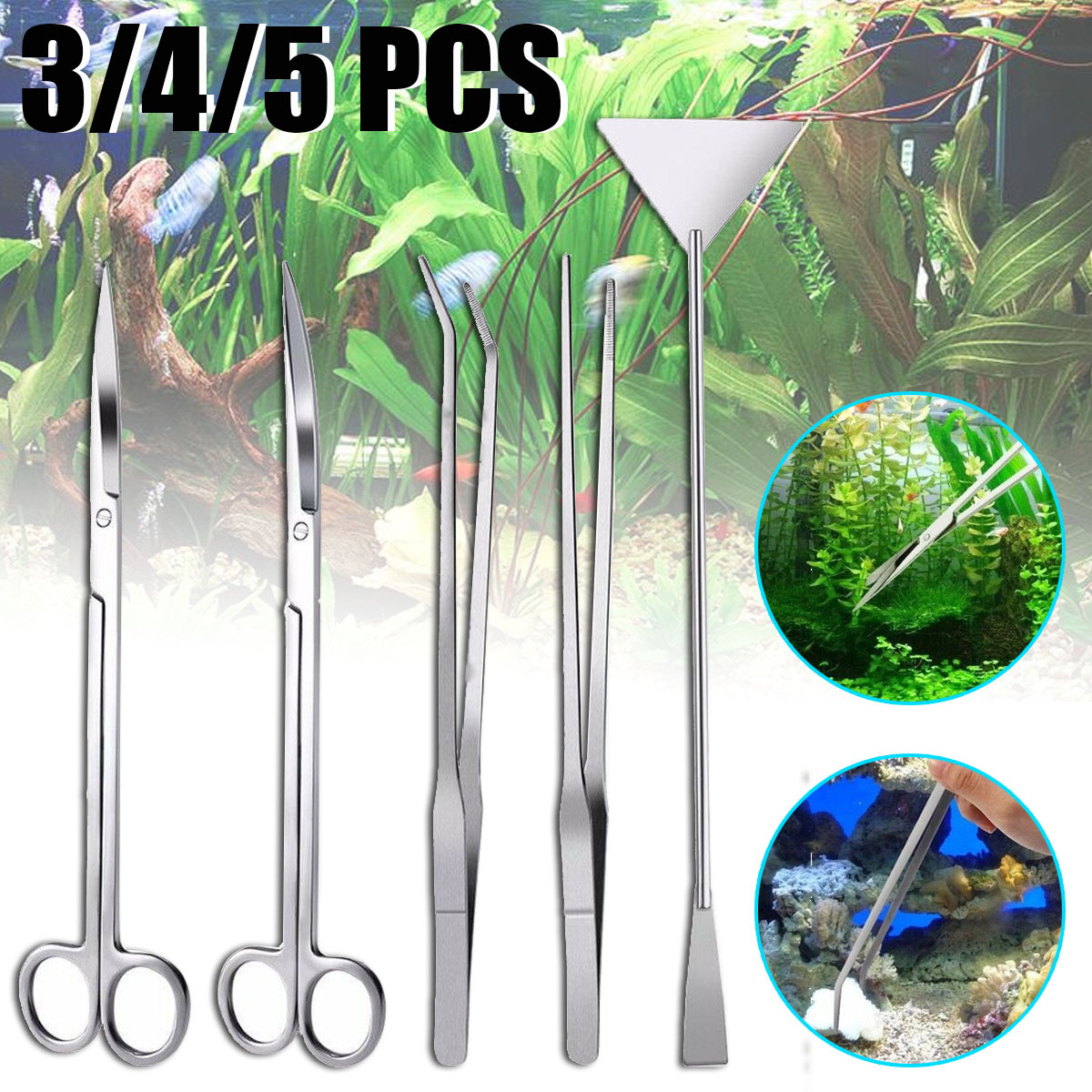 345Pcs-Aquarium-Fish-Tank-Tools-Scissors-Tweezers-Aquatic-Stainless-Trim-Tool-1669408-1