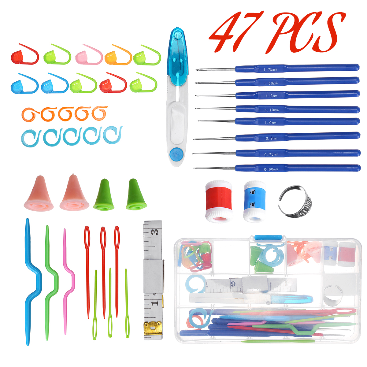 47PCS-Weaving-Tools-Knitting-Tool-Kit-Crochet-Needle-Hook-With-Box-Sewing-Sets-1776543-1
