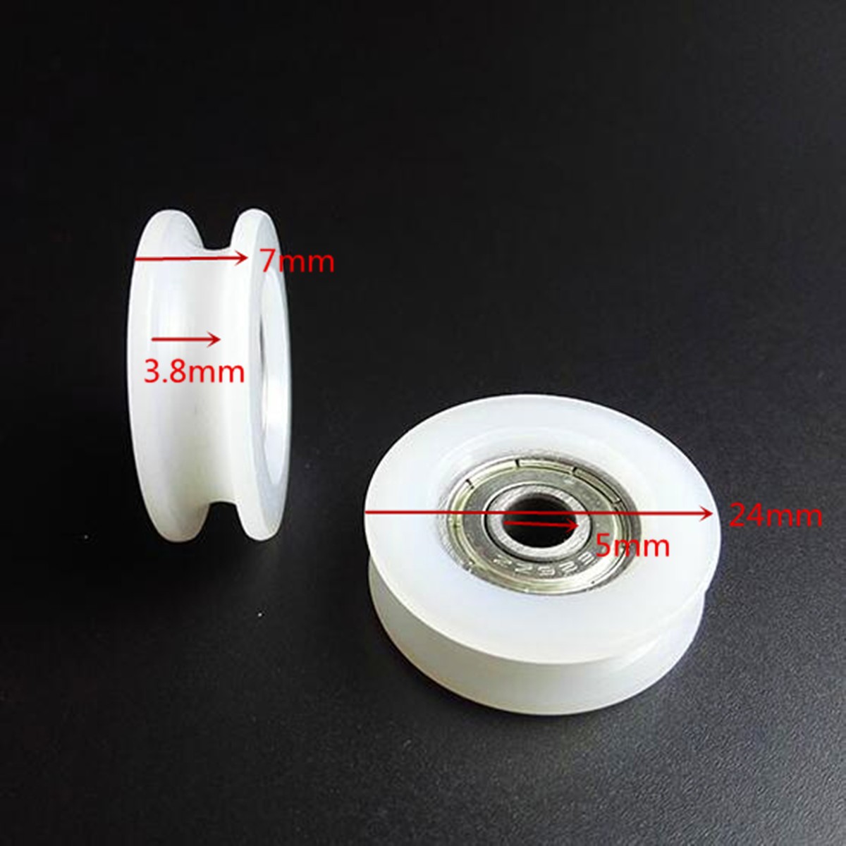 4pcs-5x24x7mm-U-Groove-Nylon-Round-Pulley-Wheel-Roller-For-38mm-Rope-Ball-Bearing-1328158-1