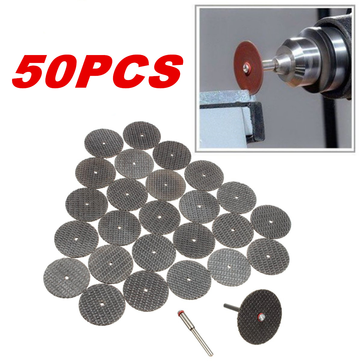 50Pcs-Black-Cutting-32mm-Wheel-Disc-with-2-Mandrel-Bit-For-Dremel-Rotary-Tool-Set-1603758-1