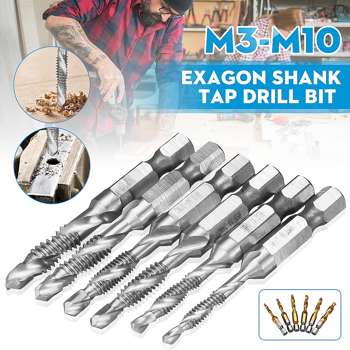 6pcs-14-Inch-M3-M10-Composite-Tap-HSS-Combination-Drill-Tap-Bit-Set-Hex-Shank-Deburr-Countersink-Bit-1730756-1
