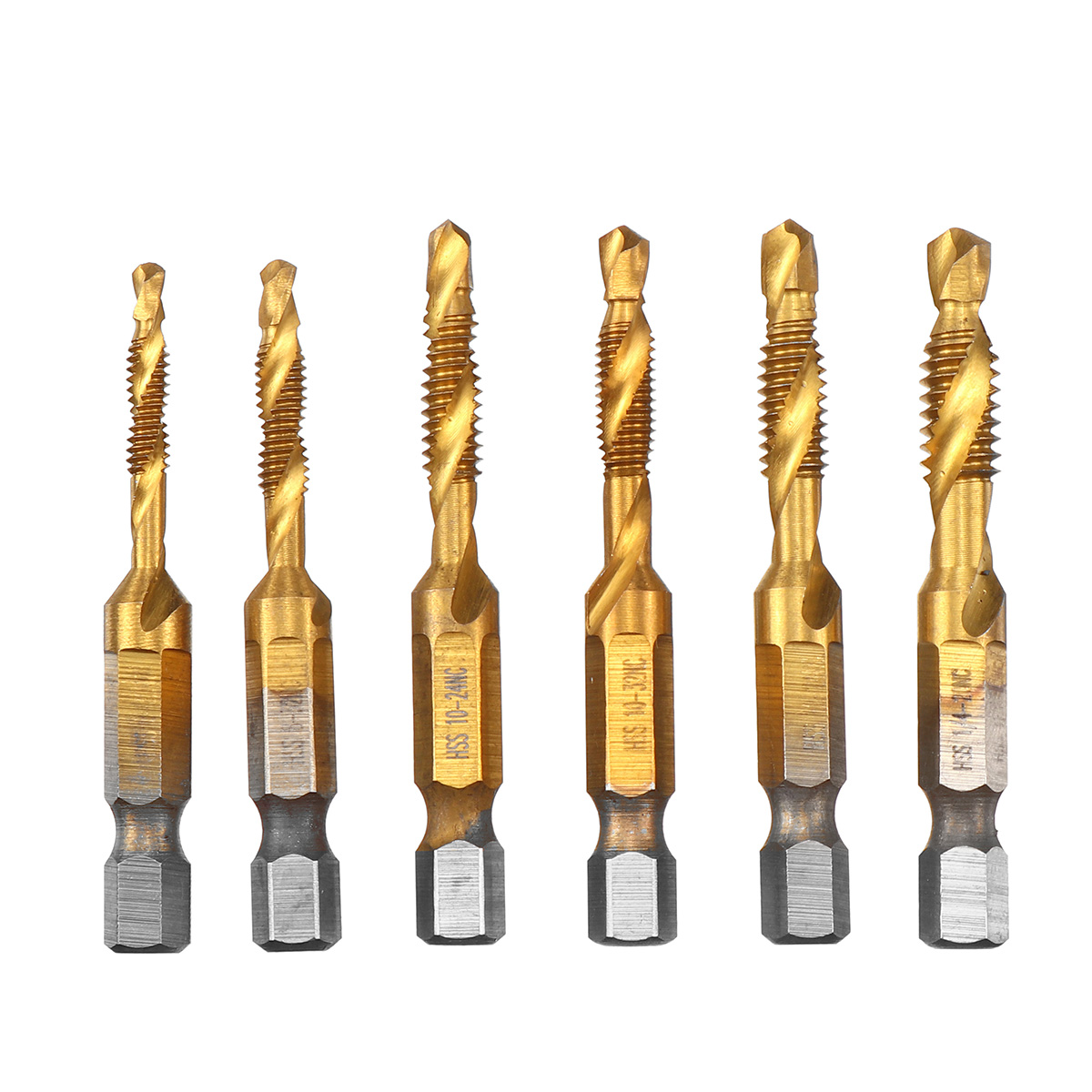6pcs-14-Inch-M3-M10-Composite-Tap-HSS-Combination-Drill-Tap-Bit-Set-Hex-Shank-Deburr-Countersink-Bit-1730756-6