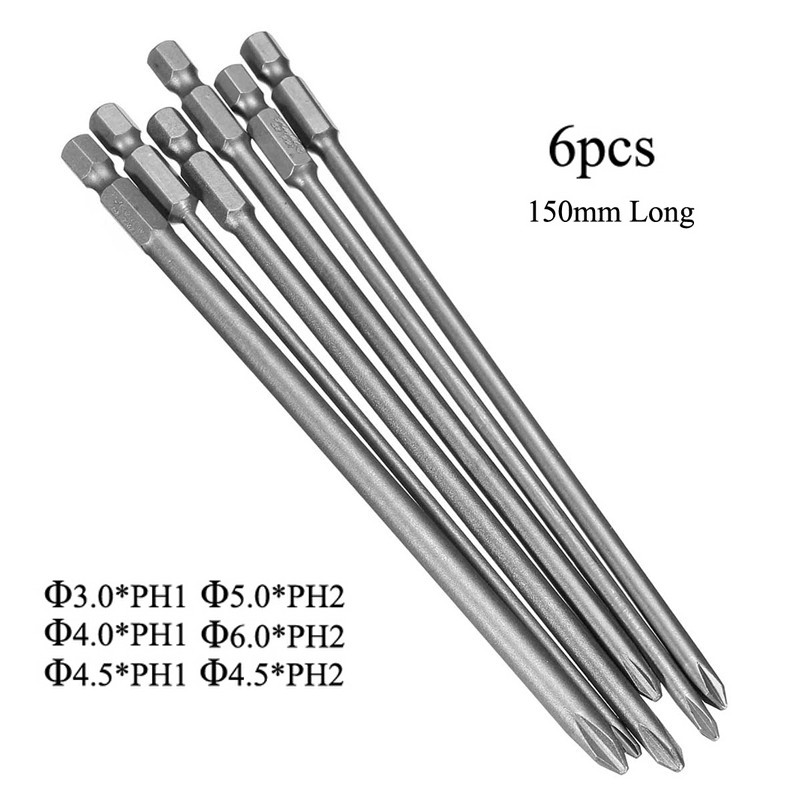 6pcs-150mm-Screwdriver-Bit-14-Inch-Magnetic-Long-Hex-Cross-Head-Screwdriver-Bit-Set-1218977-1