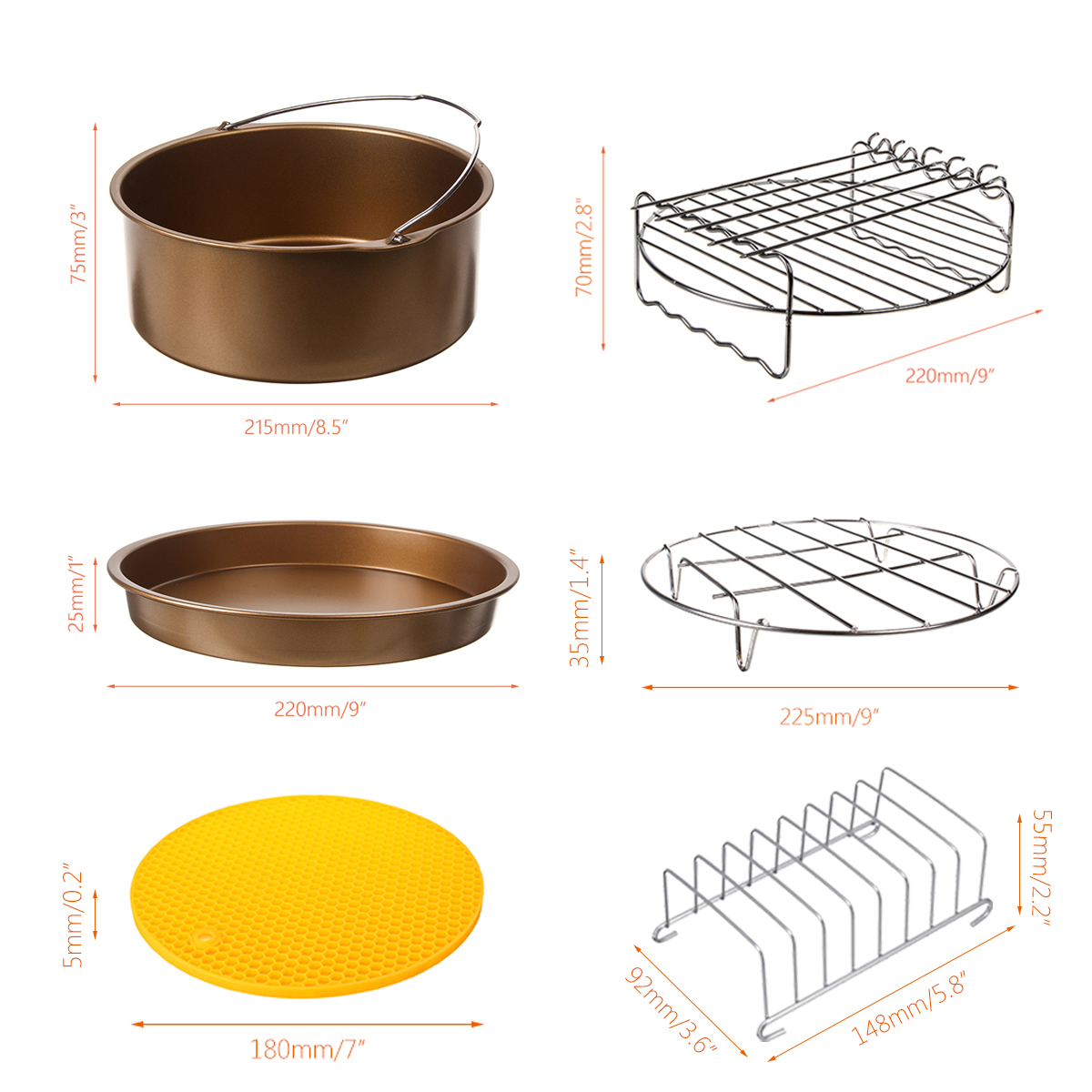 6pcs-9-Inch-Non-stick-Air-Fryer-Accessories-Set-Cake-Pizza-BBQ-Roast-Baking-Tools-For-53-68QT-Air-Fr-1543527-1