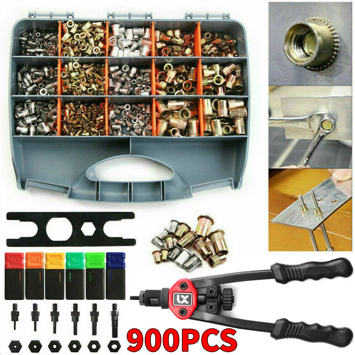900Pcs-Rivet-Nut-Tool-Hand-Riveter-Gun-Rivet-Nut-Setter-Kit-with-Case-1942648-1