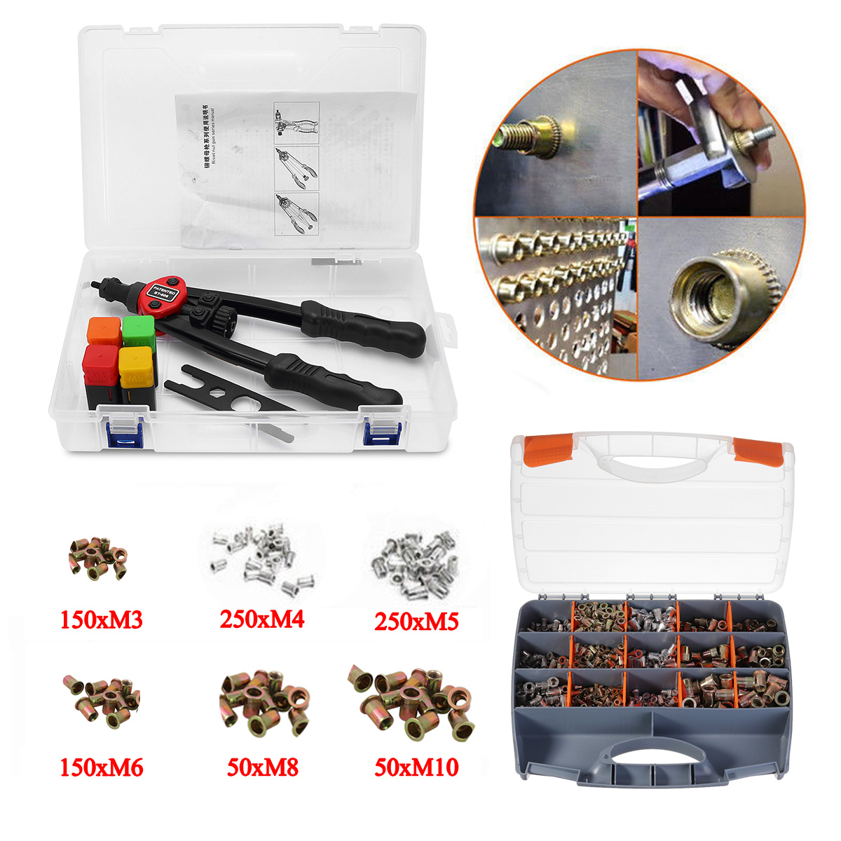 900Pcs-Rivet-Nut-Tool-Hand-Riveter-Gun-Rivet-Nut-Setter-Kit-with-Case-1942648-2