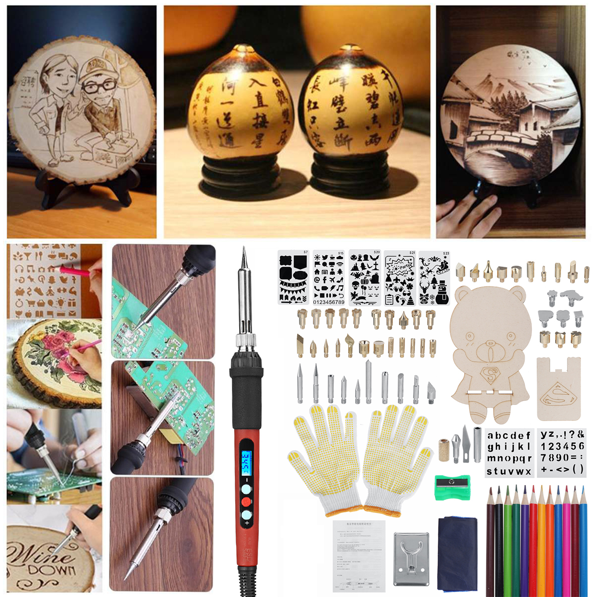 92pcs-60W-Electric-Adjustable-Wood-Burning-Pen-Soldering-Iron-Tips-Pyrography-Tool-1658882-6