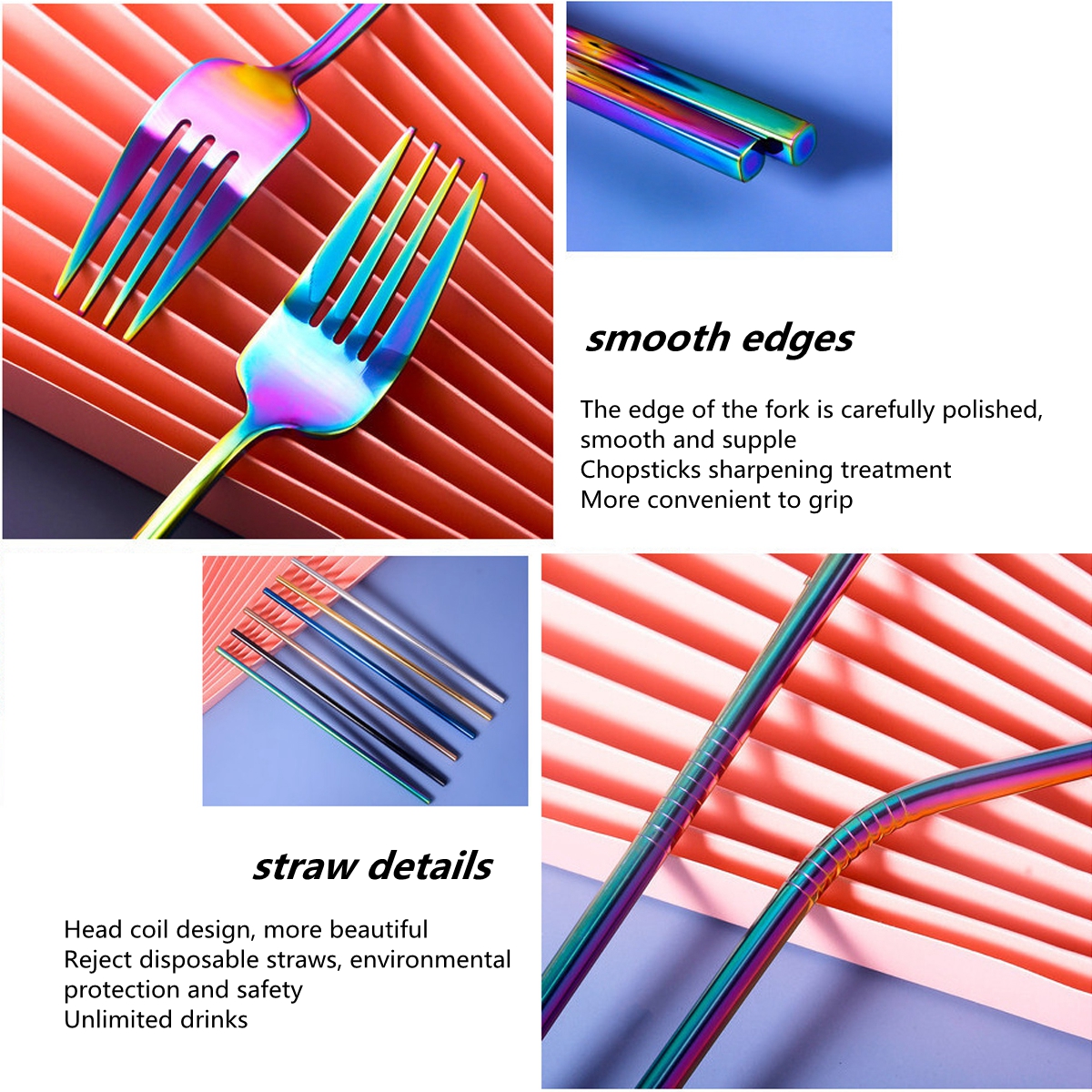 9pcs-Titanium-Plated-304-Stainless-Steel-Cutlery-Set-Knife-Fork-Spoon-Chopsticks-Straw-Set-1721637-5