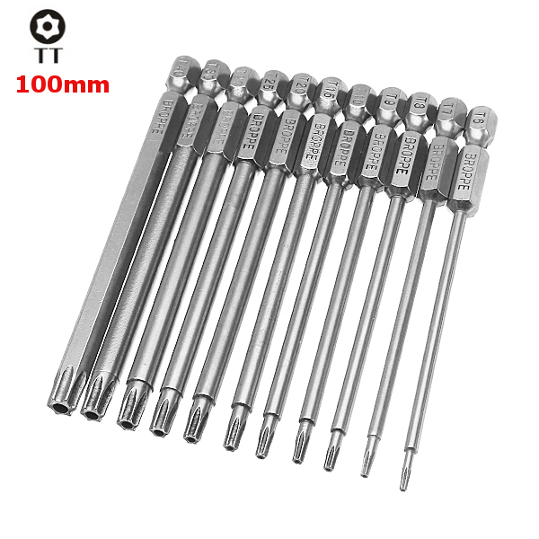 Broppe-11pcs-T6-T40-100mm-Magnetic-Torx-Screwdriver-Bits-14-Inch-Hex-Shank-1142879-1