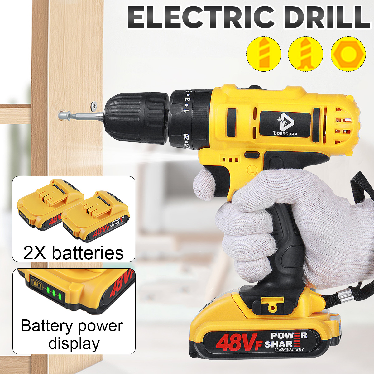 DOERSUPP-48VF-Impact-Drill-Cordless-Screwdriver-Drill-253-Torque-2-Speed-Drilling-Battery-Indicator--1891069-2