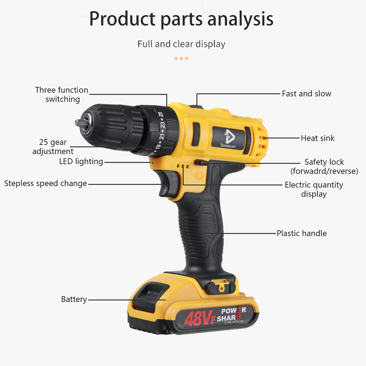 DOERSUPP-48VF-Impact-Drill-Cordless-Screwdriver-Drill-253-Torque-2-Speed-Drilling-Battery-Indicator--1891069-12