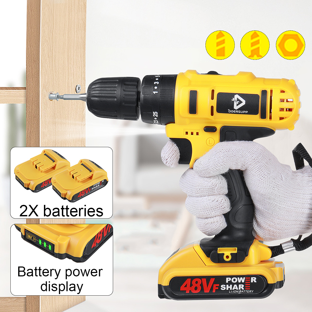 DOERSUPP-48VF-Impact-Drill-Cordless-Screwdriver-Drill-253-Torque-2-Speed-Drilling-Battery-Indicator--1891069-3