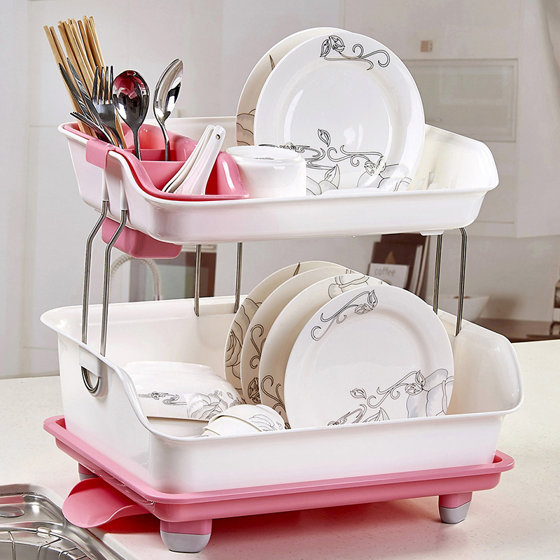 Double-Layer-Dish-Drying-Storage-Drain-Rack-Kitchen-Shelf-Tableware-Holder-1626061-3