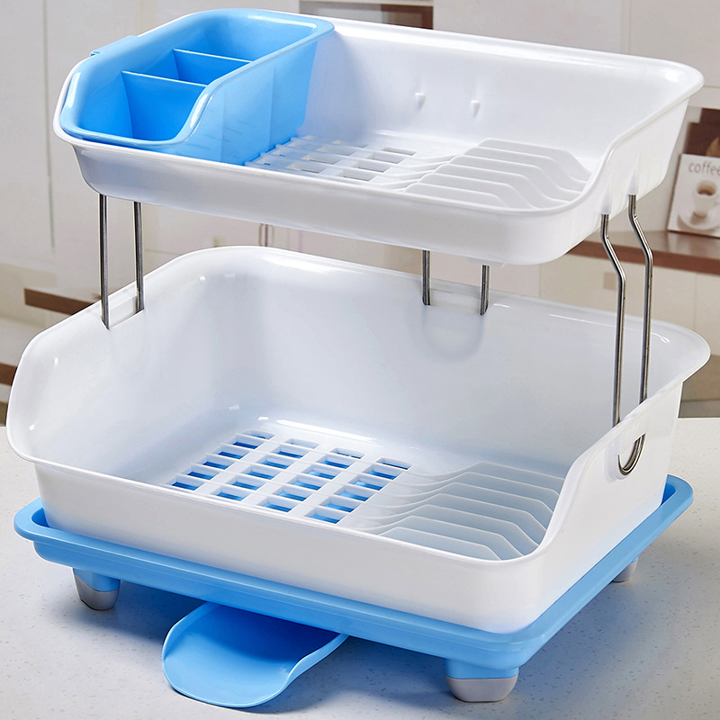 Double-Layer-Dish-Drying-Storage-Drain-Rack-Kitchen-Shelf-Tableware-Holder-1626061-5
