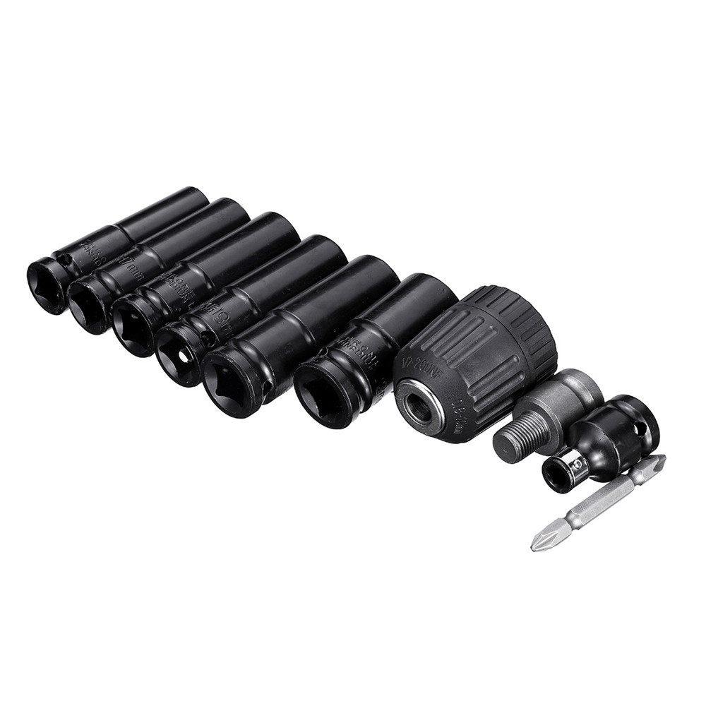 Drillpro-10pcs-Air-Impact-Socket-Wrench-Set-12-Inch-Square-Drive-Metric-Drill-Chuck-Adapter-1441860-3