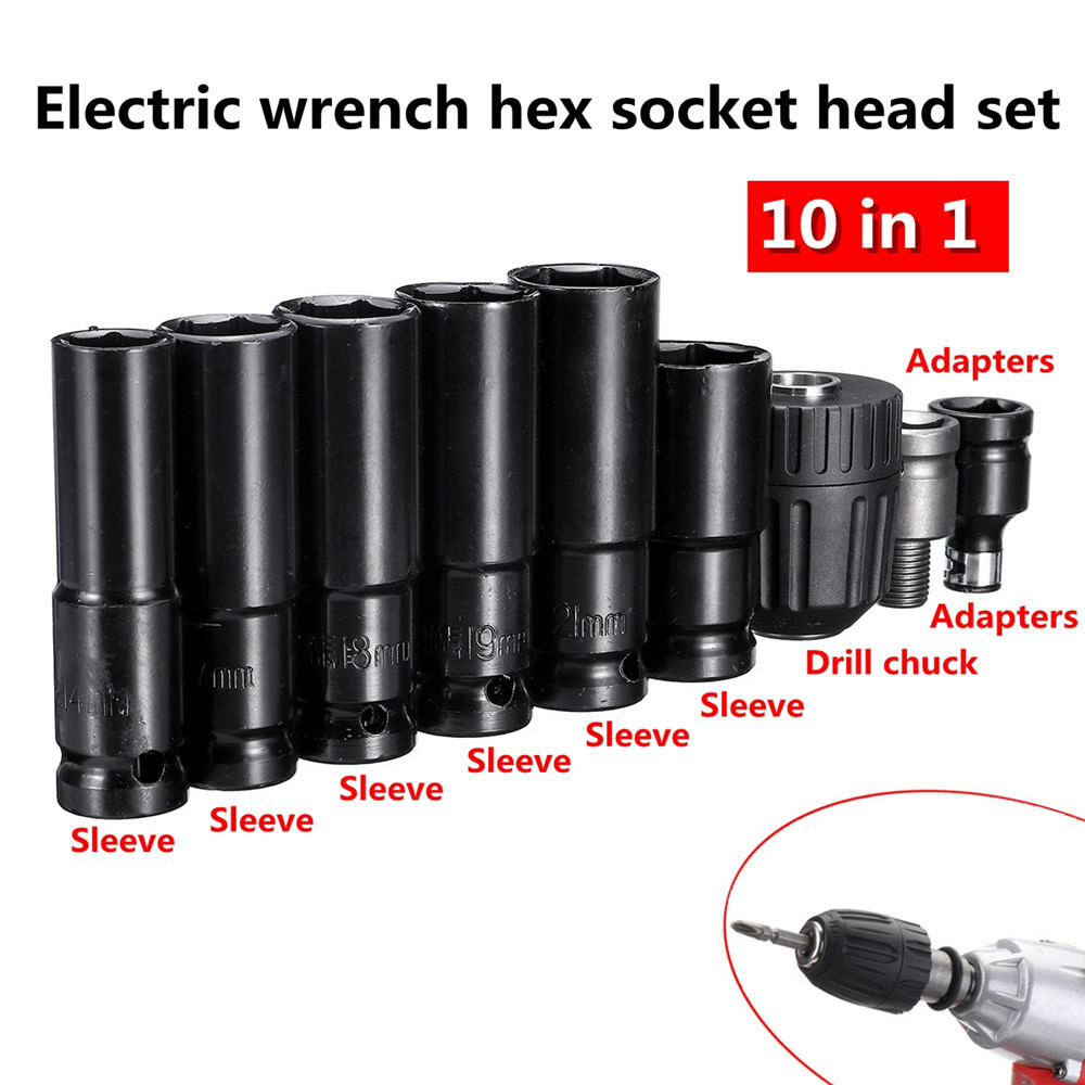 Drillpro-10pcs-Air-Impact-Socket-Wrench-Set-12-Inch-Square-Drive-Metric-Drill-Chuck-Adapter-1441860-9