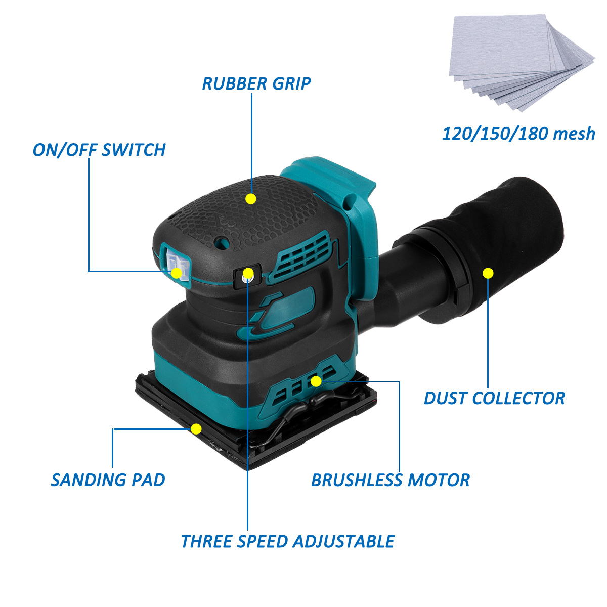 Drillpro-18V-Brushless-Electric-Sander-Cordless-3-Speeds-Adjustable-Square-Wood-Furniture-Polishing--1919001-12