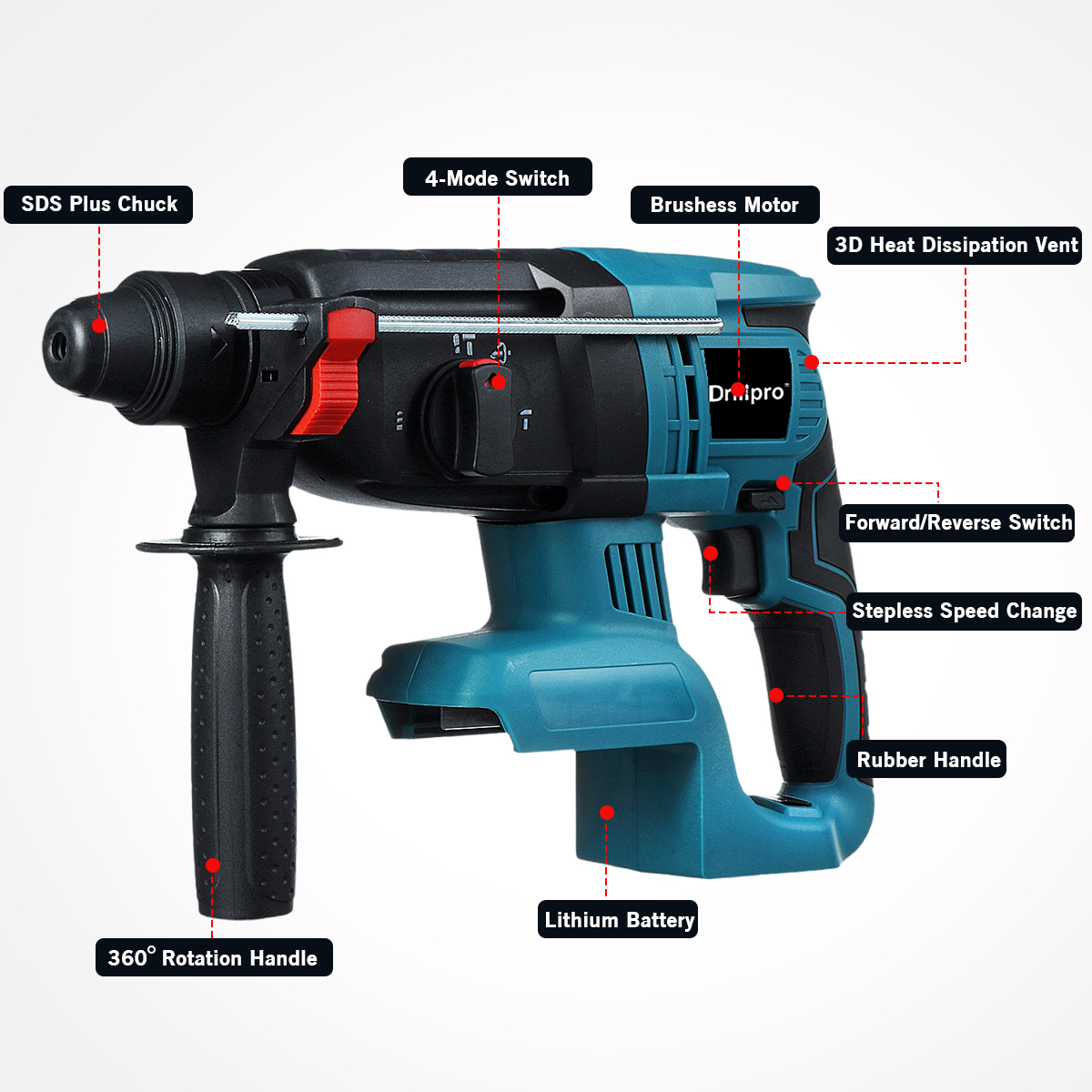 Drillpro-27mm-Brushless-Electric-Hammer-Rotary-Hammers-Multifunctional-Industrial-Grade-Concrete-Lit-1614390-11