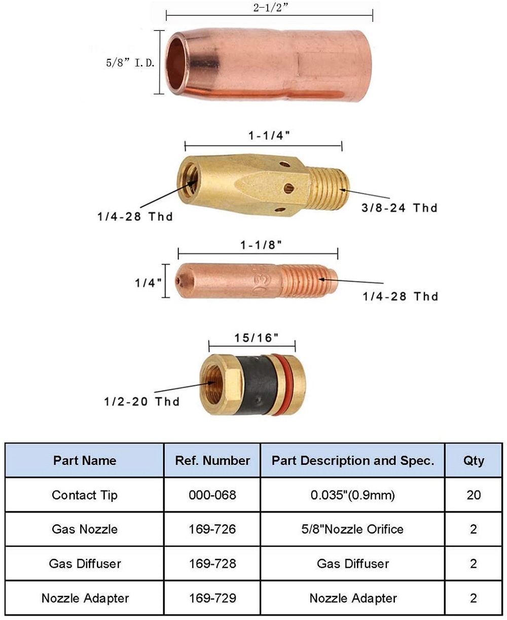 MIG-Welding-Gun-Accessory-169-726-0035quot-Kit-Tip-Nozzle-Diffuser-Adapter-for-Miller-Millermatic-M--1924336-2