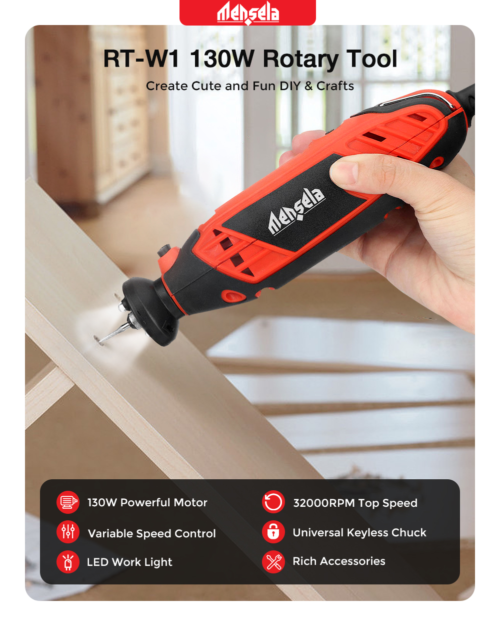 Mensela-RT-W1-130W-Rotary-Tool-Kit-Electric-Drill-Mini-Grinder-Variable-Speed-with-200pcs-Accessorie-1901161-1