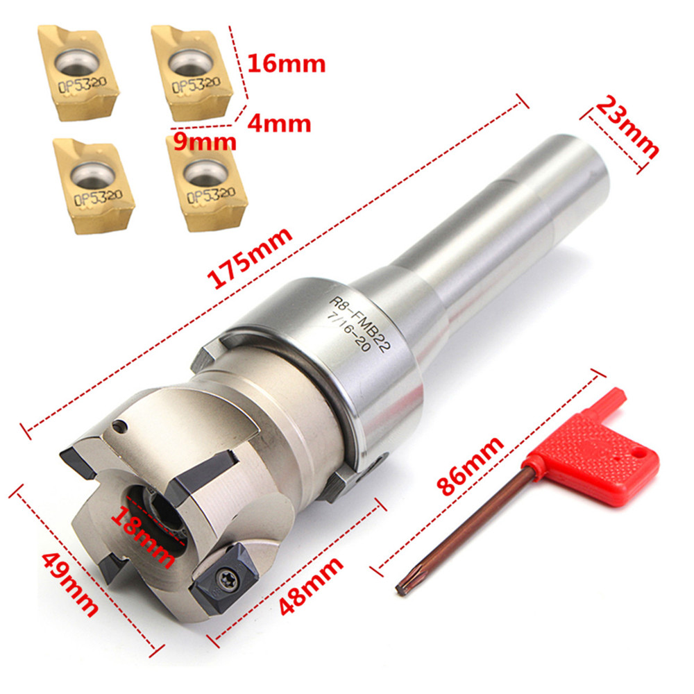 R8-FMB22-Straight-Shank-Arbor-400R-Face-End-Mill-Cutter-with-4Pcs-APMT1604-Carbide-Inserts-1184032-1
