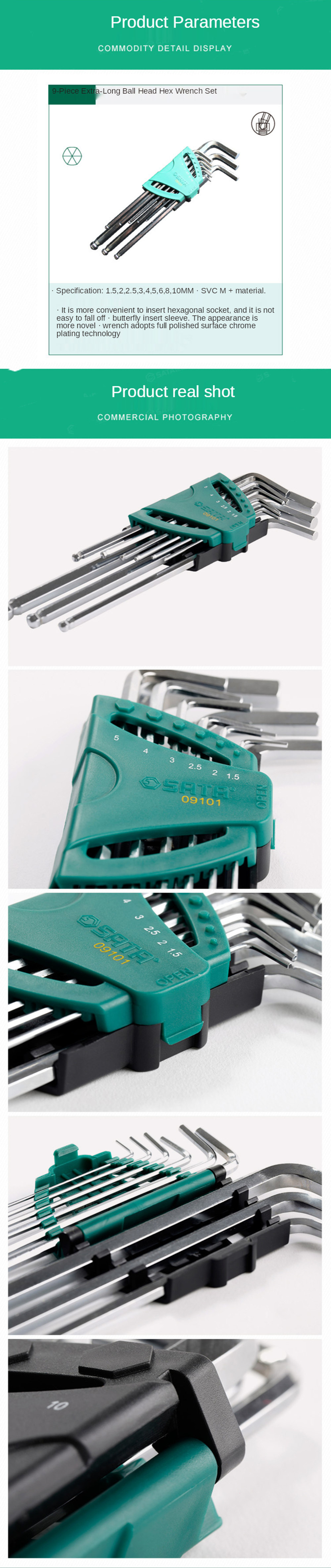 SATA-9Pcs-Metric-Extra-Long-Ball-End-Hexagon-Wrenches-Batch-Head-Household-Hardware-Tools-1951617-1