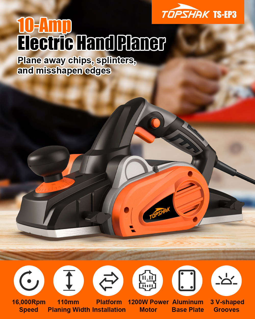 TOPSHAK-TS-EP3-1200W-10-Amp-Electric-Corded-Hand-Planer-4-38-Inch-Woodworking-Cutting-Machine-1911559-1