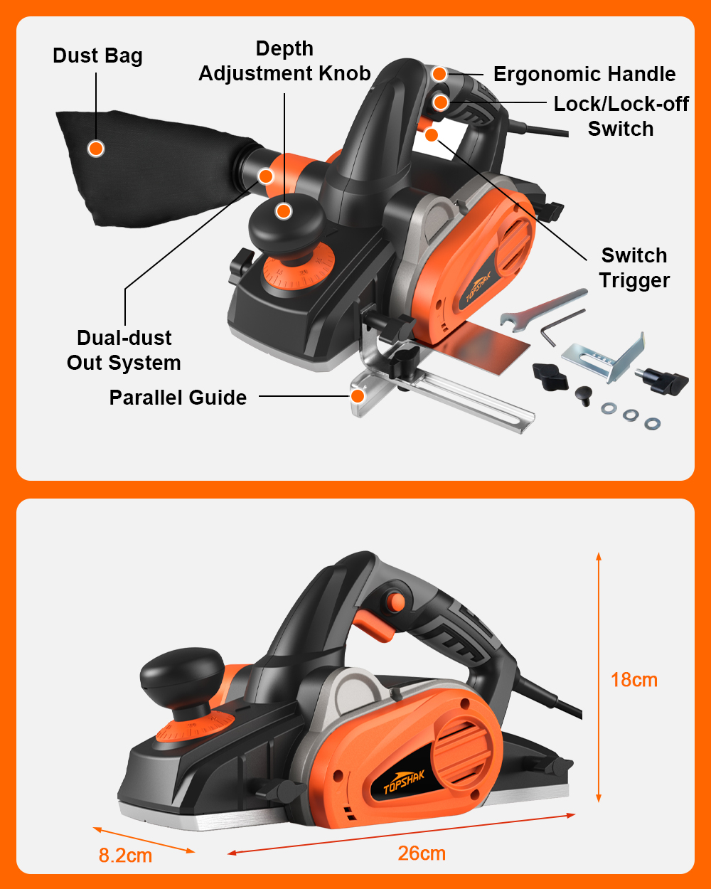TOPSHAK-TS-EP3-1200W-10-Amp-Electric-Corded-Hand-Planer-4-38-Inch-Woodworking-Cutting-Machine-1911559-7