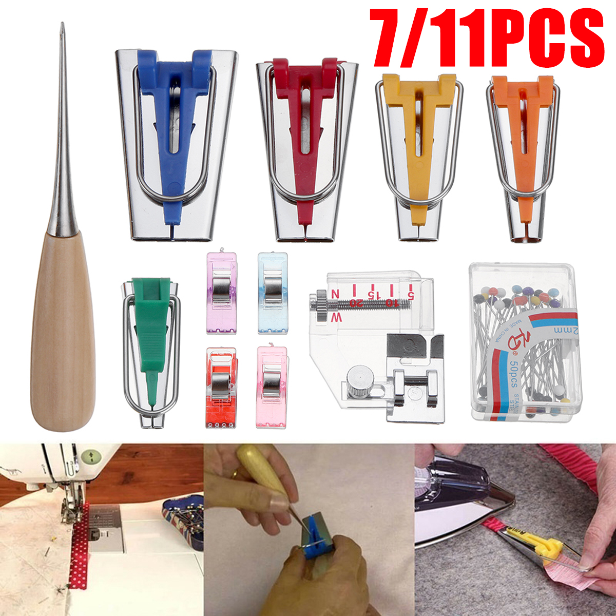 Tape-Maker-Bias-Binder-Foot-Awl-Ball-Pin-Set-Binding-Quilting-Sewing-Replacement-1721587-12