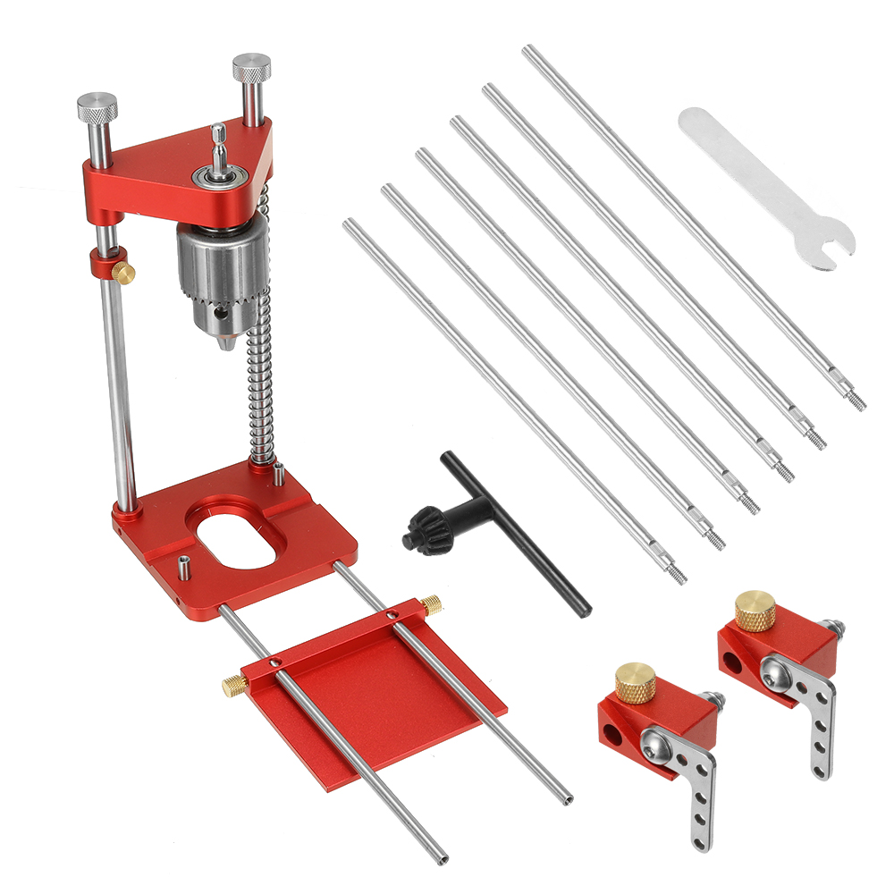 Upgraded-All-Aluminum-Alloy-Adjustable-Woodworking-Drill-Locator-Guide-With-8pcs-Extension-Rods-Flip-1907943-1