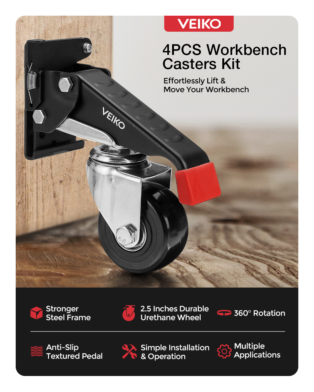 VEIKO-4PCS-Quick-Change-Workbench-Casters-Kit-Heavy-Duty-Retractable-Workbench-Casters-Wheels-660Lbs-1897937-1