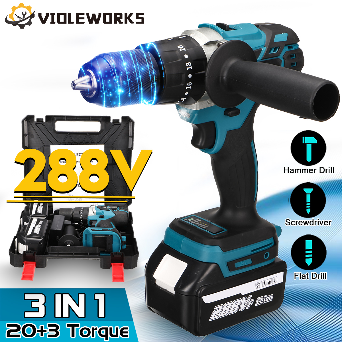 VIOLEWORKS-3-IN-1-288VF-Cordless-Brushless-Hammer-Drill-Speed-Regulated-Electric-Screwdriver-Impact--1852902-3