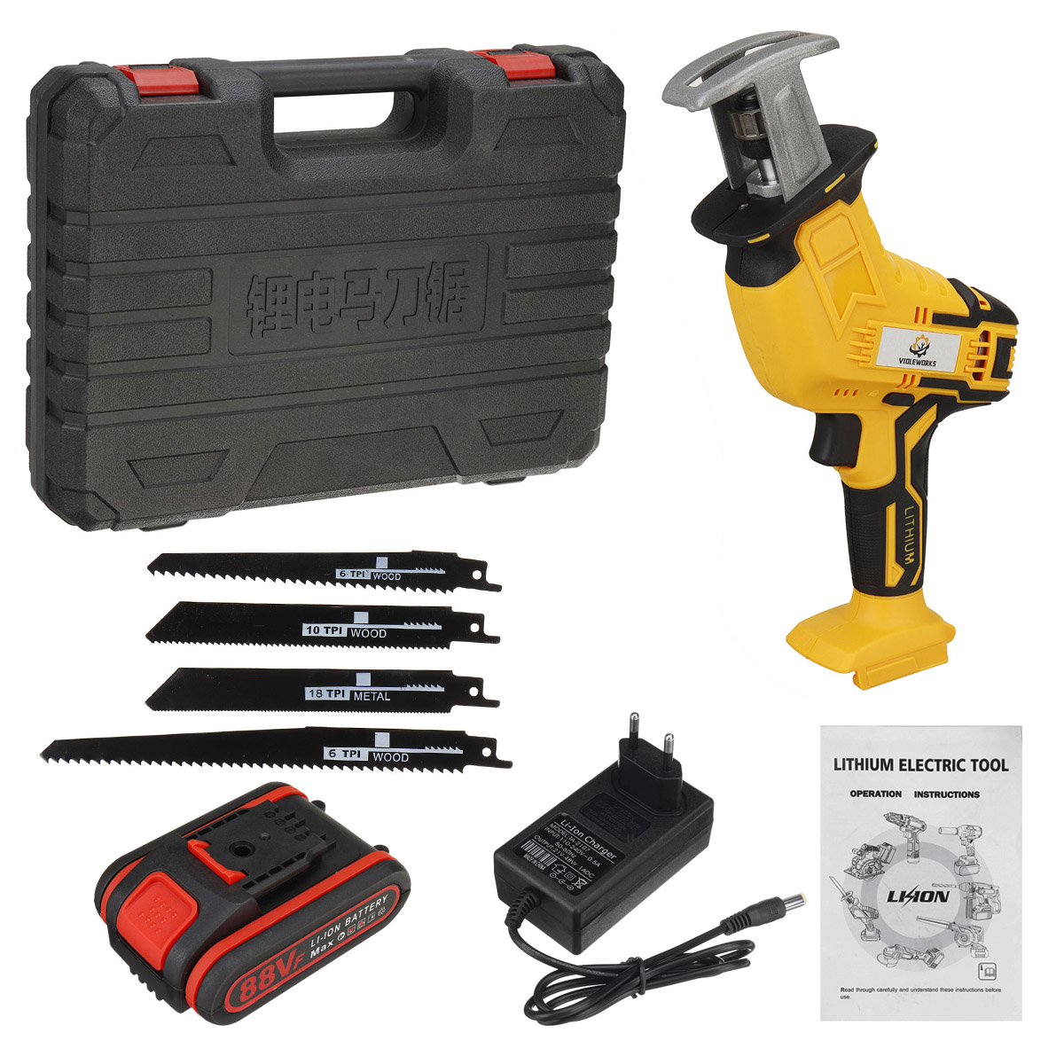 VIOLEWORKS-88VF-10mm-Cordless-Electric-Reciprocating-Saw-w-4-Blades-Electric-Wood-Cutting-Recip-Prun-1699272-11