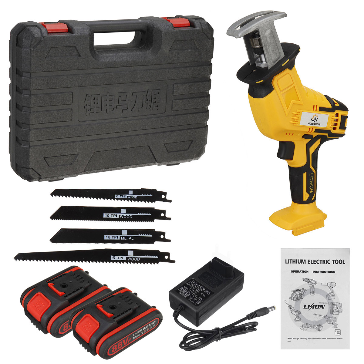 VIOLEWORKS-88VF-10mm-Cordless-Electric-Reciprocating-Saw-w-4-Blades-Electric-Wood-Cutting-Recip-Prun-1699272-12