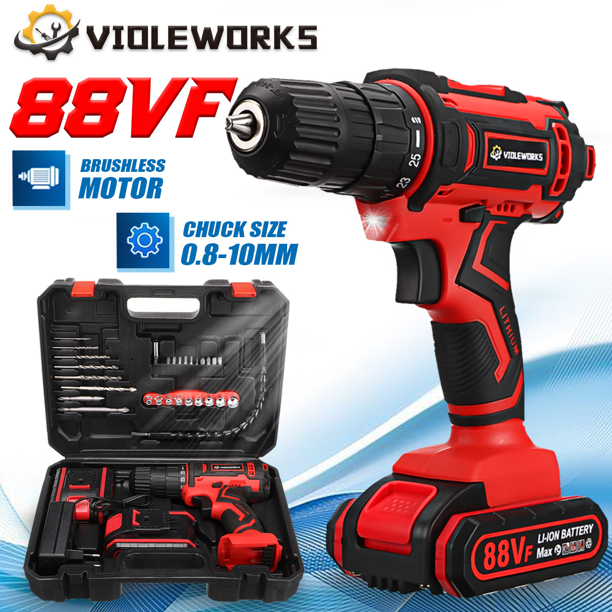 Violeworks-88VF-6000mAh-Cordless-Electric-Drill-Screwdriver--30Pcs-Accessories--12Pcs-Battery-1852201-2