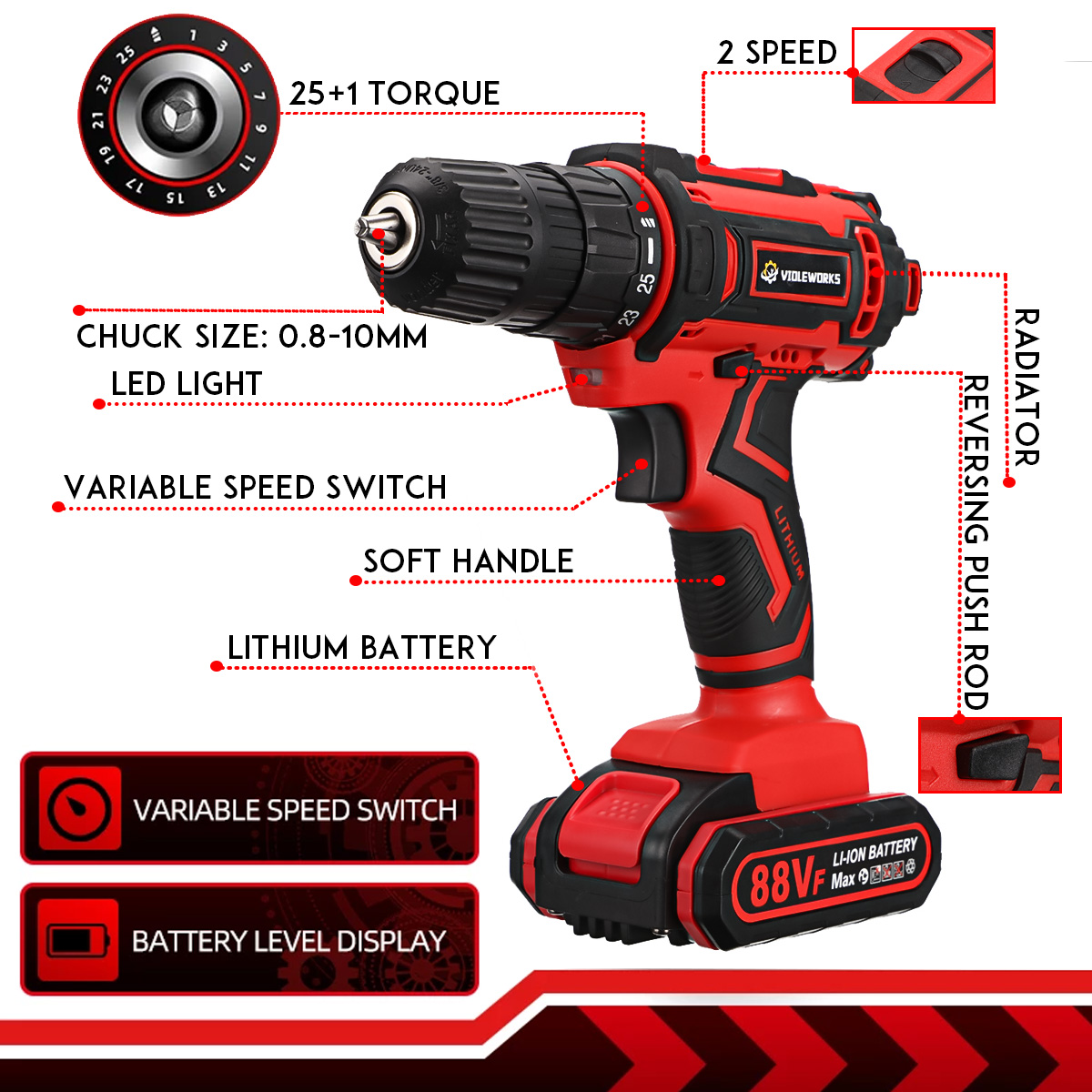 Violeworks-88VF-6000mAh-Cordless-Electric-Drill-Screwdriver--30Pcs-Accessories--12Pcs-Battery-1852201-4