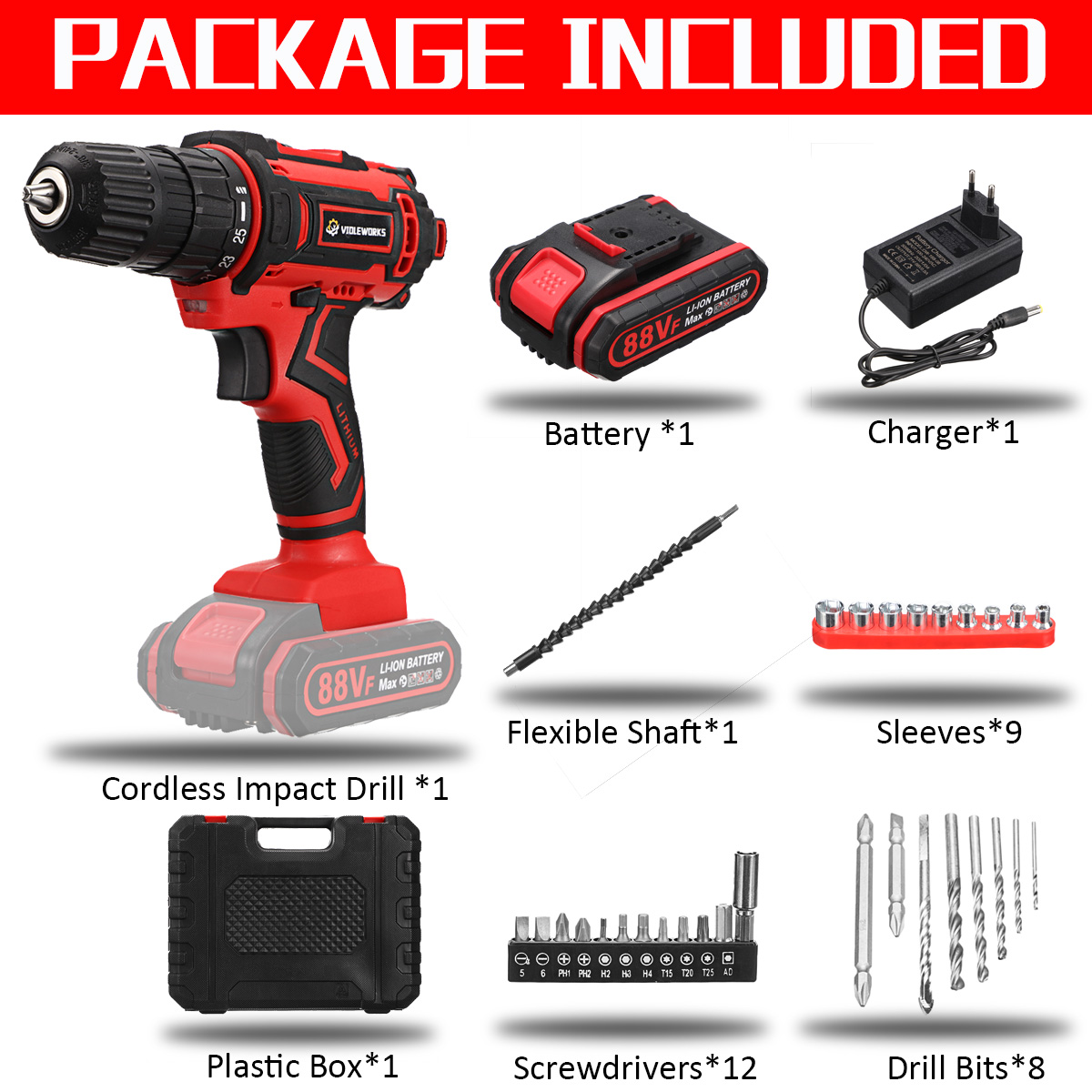 Violeworks-88VF-6000mAh-Cordless-Electric-Drill-Screwdriver--30Pcs-Accessories--12Pcs-Battery-1852201-6