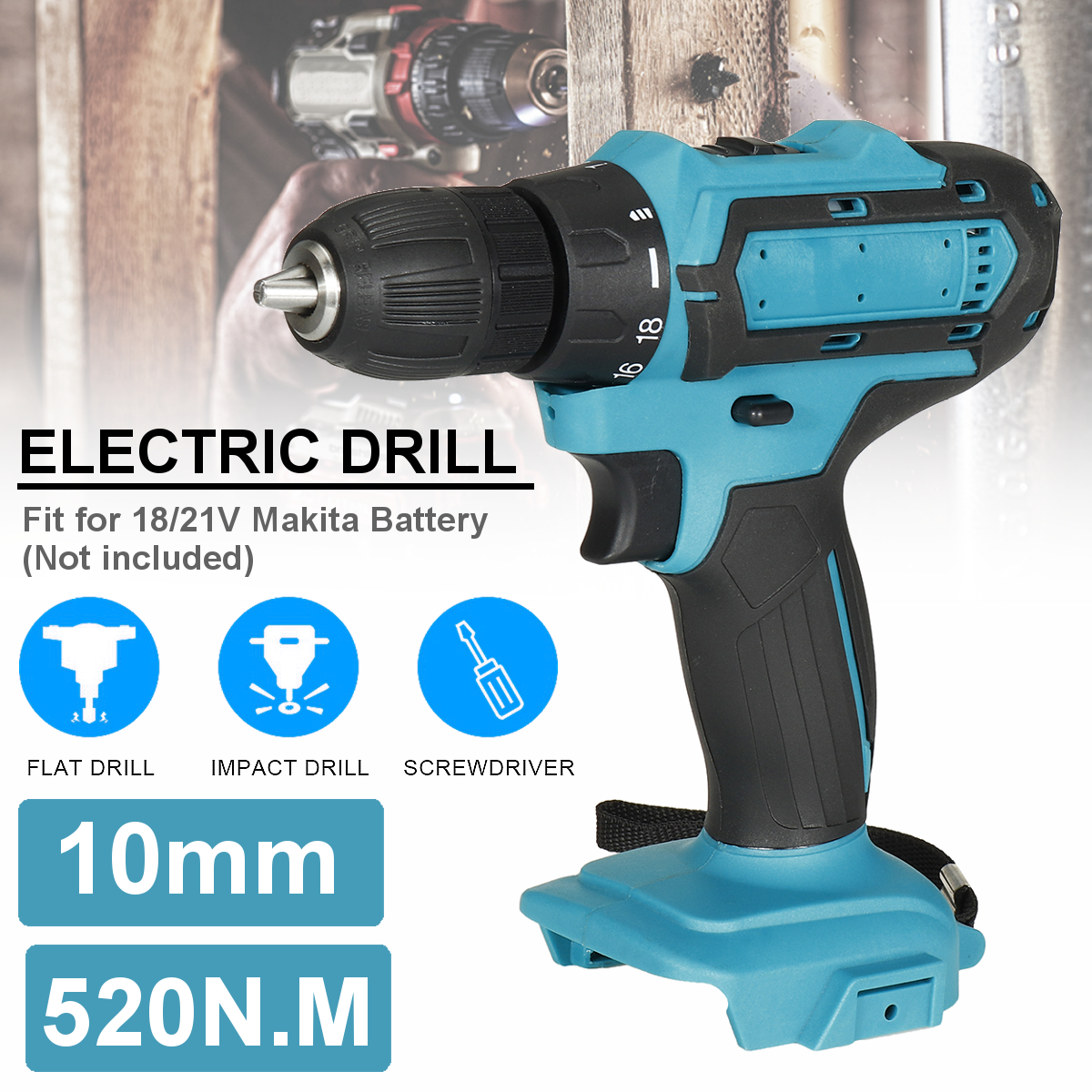 10mm-Chuck-520Nm-Cordless-Electric-Drill-Driver-Replacement-for-Makita-18V21V-Battery-1789711-2