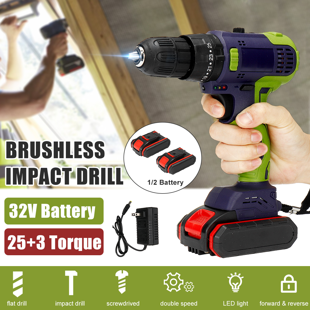 32V-Brushless-Impact-Drill-Lithium-Electric-Torque-Drill-Driver-With-12-Battery-LED-Light-1837414-1