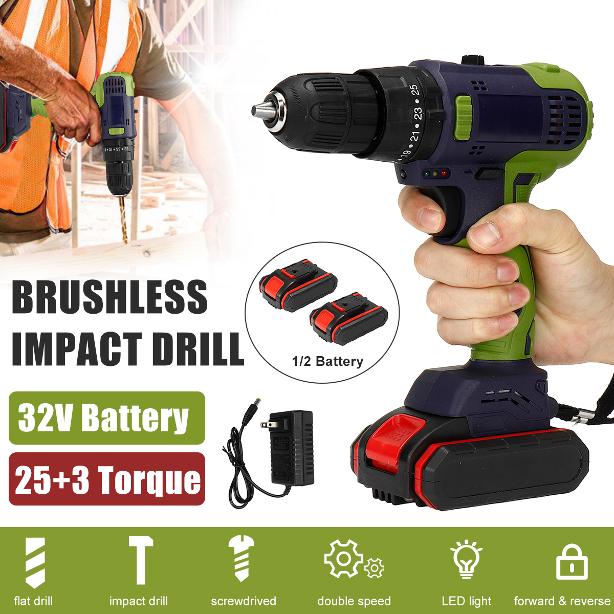 32V-Brushless-Impact-Drill-Lithium-Electric-Torque-Drill-Driver-With-12-Battery-LED-Light-1837414-2