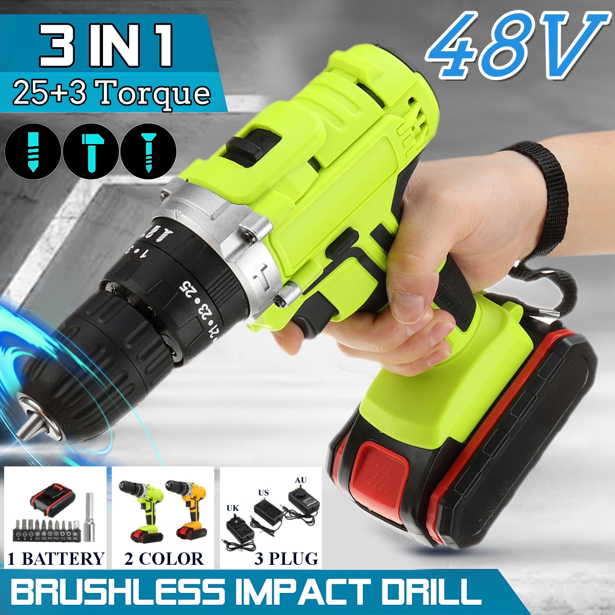48VF-22800mAh-Cordless-Rechargable-3-In-1-Power-Drills-Impact-Electric-Drill-Driver-With-1Pcs-Batter-1877434-1