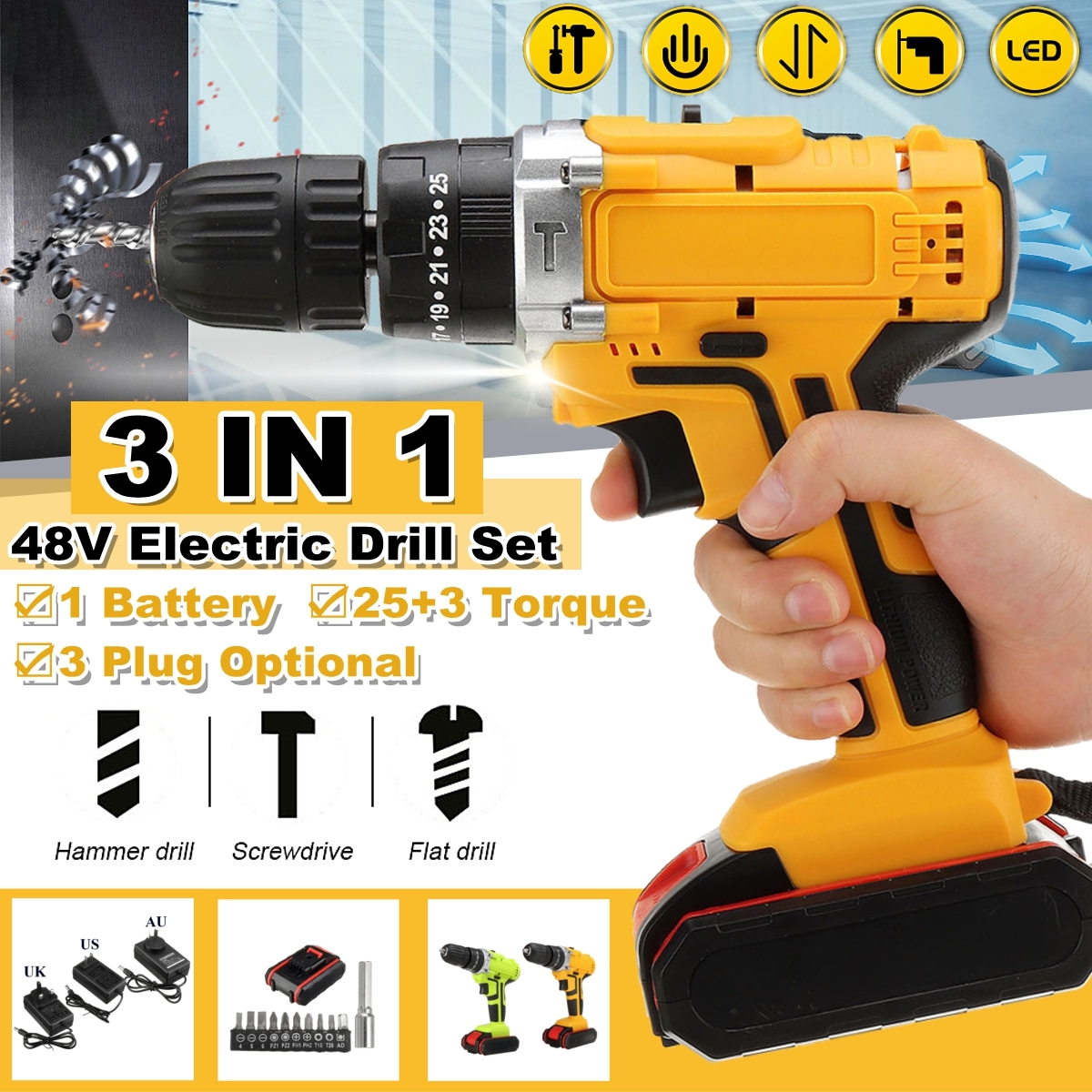 48VF-22800mAh-Cordless-Rechargable-3-In-1-Power-Drills-Impact-Electric-Drill-Driver-With-1Pcs-Batter-1877434-2