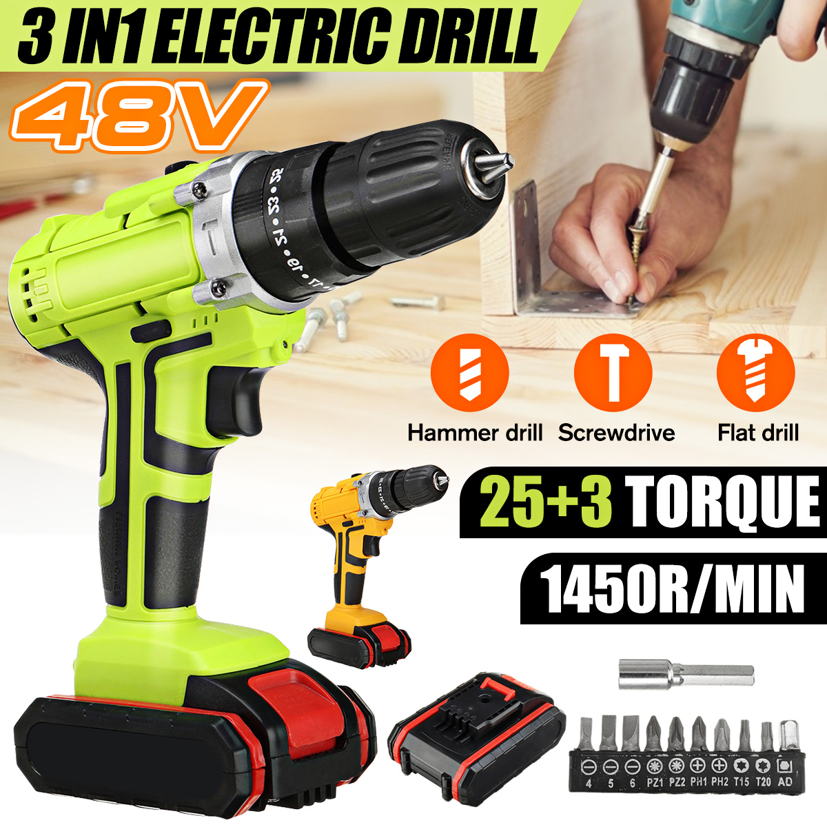 48VF-22800mAh-Cordless-Rechargable-3-In-1-Power-Drills-Impact-Electric-Drill-Driver-With-1Pcs-Batter-1877434-3
