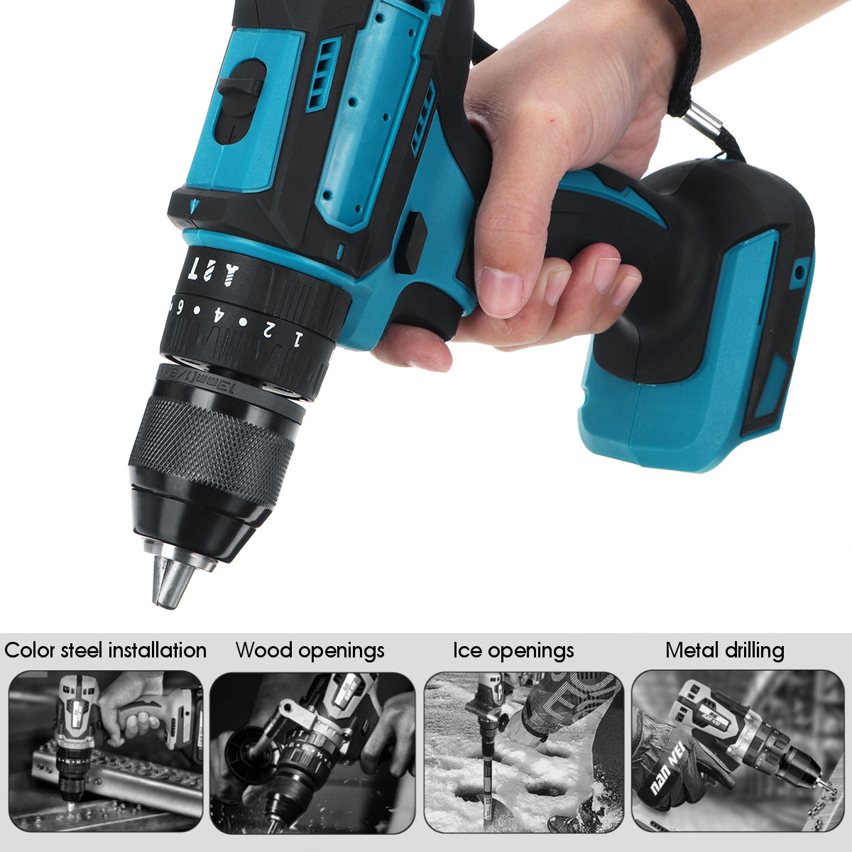 Drillpro-10mm-Chuck-Impact-Drill-350Nm-Cordless-Electric-Drill-For-Makita18V-Battery-4000RPM-LED-Lig-1642853-4