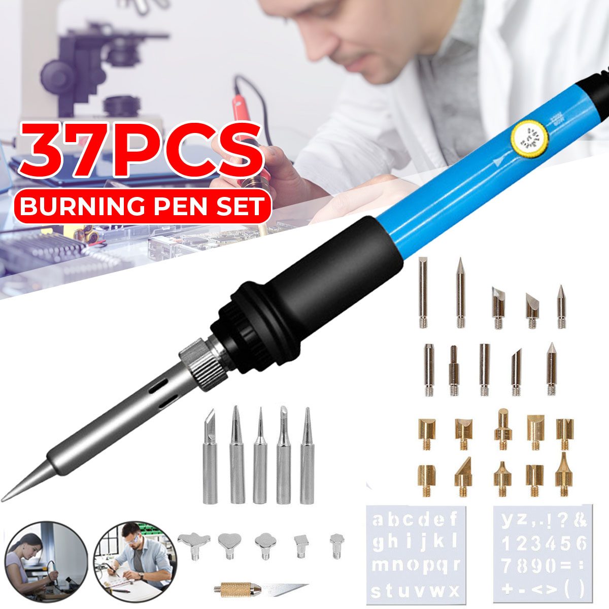 37Pcs-110V-220V-60W-Wood-Burning-Pen-Set-Stencil-Soldering-Tips-Tools-Pyrography-Kit-1758641-1
