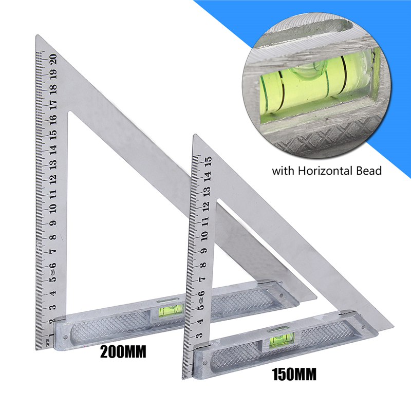 150mm-200mm-Triangle-Ruler-Measuring-Tool-90deg-Alloy-with-Level-Bubble-1143382-1