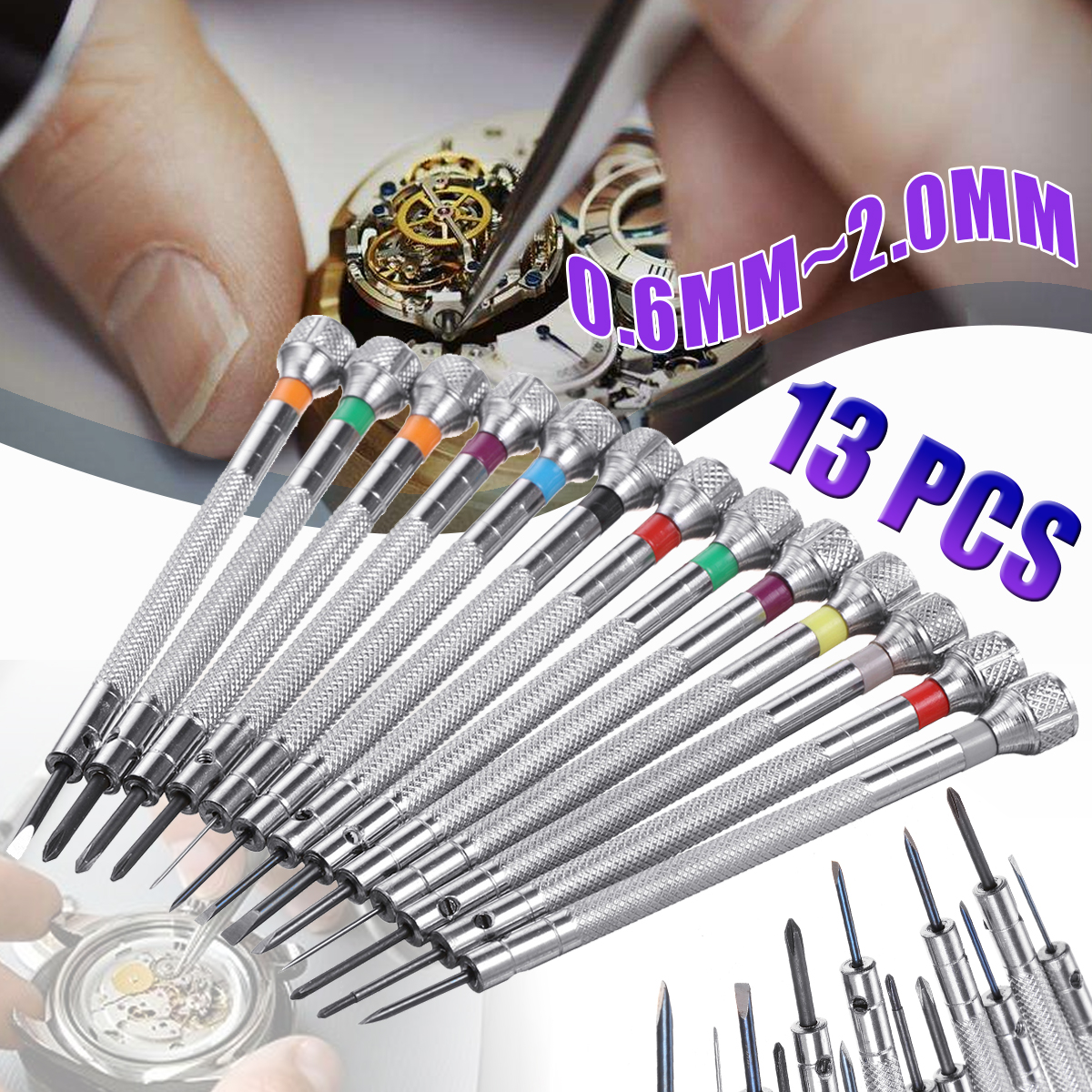 13pcs-06mm20mm-Watchmakers-Eyeglasses-Watch-Screwdriver-Precision-Repair-Tools-Set-1734048-1