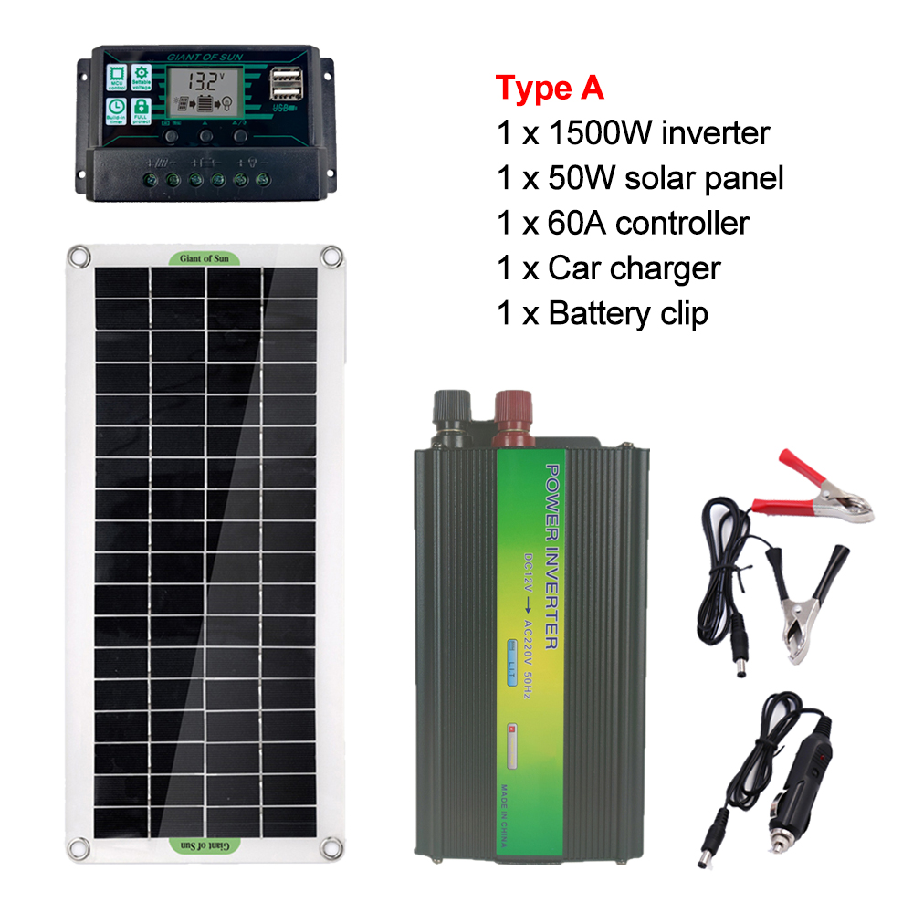 220V-1500W-Peak-Solar-Power-System-Battery-Charger-Inverter50W-Solar-Panel-60A-Controller-1805433-6